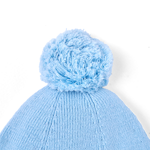 Gorro de Bebé Azul Claro con Pompón, Gorro de Invierno de Punto Suave, Unisex, Color Sólido, Estilo Casual, 100% Algodón Transpirable - Product Image 2