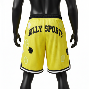 Pantalones Cortos de Baloncesto Transpirables de Malla de Poliéster de 160 GSM, Color Amarillo Neón, con Logotipo Personalizado Estampado y Bajo con Rayas - Product Image 6