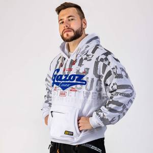 French Terry Cotton Super Heavy Material Men's Street wear Hoodie Screen Printing Distressed <b>White</b> Hoodie - Product Image 4