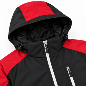 Veste softshell fine à capuche pour homme, zippée, color block, pour l'automne, vêtement de travail extérieur, poches, capuche réglable, texte personnalisé sur le devant de l'entreprise - Product Image 4