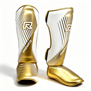 Espinilleras RINGMATE Doradas y Blancas de PU, Protectoras para Kickboxing, Muay Thai, MMA, Equipo de Entrenamiento - Product Image 1