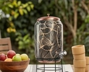 Fontaine à eau artisanale en cuivre avec couvercle en cuivre et motif feuille, distributeur d'eau pour usage domestique - Product Image 6