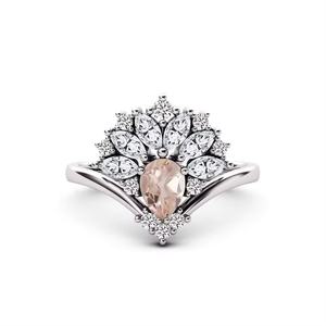 แหวนอัญมณีรูปลูกแพร์มอร์กาไนท์ธรรมชาติสำหรับงานแต่งงาน925 - Product Image 1