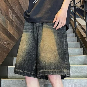 Shorts en jean délavé unisexe style streetwear vintage coupe ample en coton effet soleil délavé – Vente en gros - Product Image 6