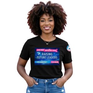 เสื้อยืดกราฟิกแขนสั้นผู้หญิงสีดำ พิมพ์ลาย Raising Future Leaders คอกลม ลำลอง น้ำหนักเบา แฟชั่นทุกวัน - Product Image 1