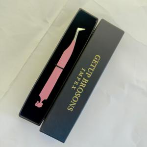 Pince à épiler de précision pour cils, en acier inoxydable, jaune, thermolaquée, durable, à pointe en fibre, coudée à 90 degrés, 10 mm, emballage en boîte - Product Image 3