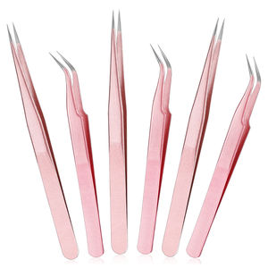 Pinzas para extensiones de pestañas color oro rosa, juego de 6 con punta de fibra, producto de acero inoxidable, pinzas para extensiones de pestañas - Product Image 1