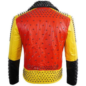 Chaqueta de Cuero Genuino Multicolor para Hombre, Estilo Gótico, Rockero, Punk, Motero, con Tachuelas, 2026 - Product Image 5