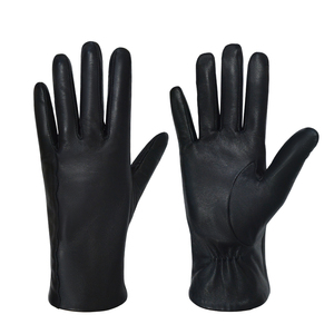 Guantes de Carreras de Cuero Negro con Detalle de Lazo, Unisex, Estilo Pull-On, Resistentes al Viento, para Uso Diario - Product Image 1
