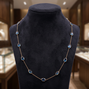 Collar de Cadena con Topacio Azul Ovalado Natural en Oro Amarillo Sólido de 18K, Joyería Fina, Memoria Jewels, Venta al Por Mayor - Product Image 3