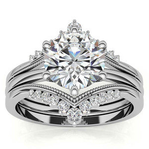 Anillo de Oro de Diseño para Mujer, 9k/10/18k, con Diamante Redondo Brillante Cultivado en Laboratorio de 1.5mm, Solitario con Protector de Anillo, Joyería Elegante - Product Image 1