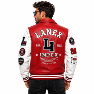 Custom Red <b>White</b> Leather Varsity <b>Jacket</b> for <b>Men</b> Premium Letterman Bomber <b>Jacket</b> with Chenille Embroidered Patches OEM Supplier - Product Image 4