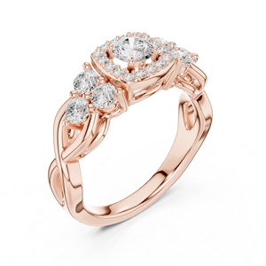 แหวนหมั้นเพชรทรงกลมทองคำโรสโกลด์ 14K สำหรับผู้หญิง |   เพชรที่เพิ่งเพาะเลี้ยง - Product Image 4