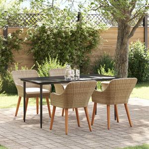 Ensemble de salle à manger de jardin en polyrotin beige 5 pièces avec coussins, mobilier d'extérieur style contemporain - Product Image 1