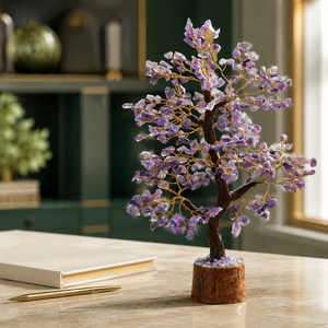 SOULWISE - Árbol Tallado a Mano con Cristal de Amatista Natural, Feng Shui, Decoración para el Hogar, Regalo de Maharashtra - Product Image 5