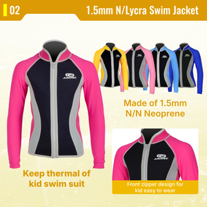 Aropec Veste de natation pour enfants en néoprène 1,5 mm, Spandex, manches longues, fermeture éclair frontale, maillot de bain thermique, haut de protection anti-UV à coutures plates, OEM/ODM - Product Image 3