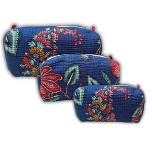 Wholesale Price Handmade Cotton Block Print Toiletry Bag Set of 3 Cosmetic Pouches Travel <b>Makeup</b> Organizer for Women and Girls - Product Image 1