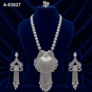 Conjunto de Joyería Étnica al por Mayor para Mujer, Collar con Colgante de Circonio Chapado en Oro y Aretes, Conjunto de Boda A-63025 - Product Image 2