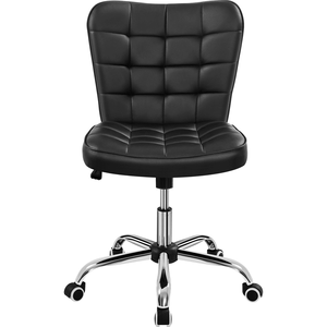 Modern Tufted Faux Leather Executive Desk <b>Chair</b> <b>Black</b> Comfortable PU Leather <b>Office</b> Armless <b>Chair</b> - Product Image 1