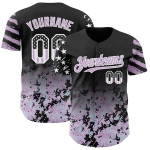 Camiseta de Béisbol Personalizada con Bandera de EE. UU. en Negro, Camuflaje Blanco-Púrpura Degradado, Estrellas y Rayas, Dos Tonos, Auténtica, 100% - Product Image 2