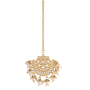 Magnifiques bijoux traditionnels indiens de style nordique, accessoires Tikka, design à perles groupées, finition dorée de haute qualité, pour soirée, en Kundan - Product Image 1