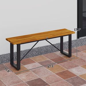 Panca da esterno a 2 posti in legno di acacia, senza schienale, con seduta a doghe, per veranda, parco o centro commerciale, stile rustico - Product Image 3