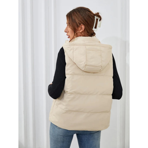 Chaleco Acolchado sin Mangas con Capucha para Mujer, Cierre de Cremallera, Ropa Exterior Informal Cálida para Otoño - Product Image 2