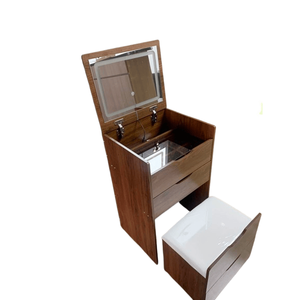 Set da Trucco Compatto 3-in-1 in Noce con Specchio Ribaltabile e Piano in Vetro Trasparente - Product Image 2