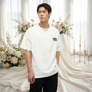 Men's <b>White</b> Oversized Cotton T-Shirt With Front Letter Print Casual Short Sleeve O-Neck Design - Product Image 3