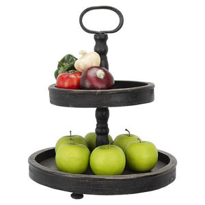 ถาดเสิร์ฟอาหารไม้2ชั้นแบบเรียบง่ายสำหรับตกแต่งบ้านไร่ถาดไม้สีดำตกแต่งเค้ก - Product Image 2