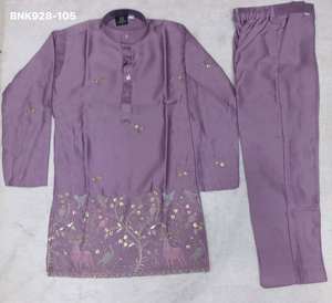 Colección de Ropa Festiva de Última Moda, Excelente Calidad, Satén Malai con Trabajo Daman, Colección de Kurta-Polo para Niños a Precio de Mayoreo - Product Image 4