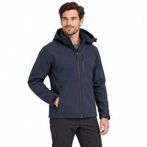 Chaqueta de Forro Polar con Capucha de Doble Capa para Hombre, Color Azul Marino, Cierre de Cremallera, Cortavientos, Informal, para Invierno, Uso en Exteriores, Corte Regular, Chaqueta Softshell para Hombre - Product Image 3