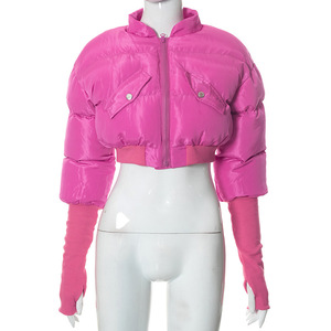2026 <b>Women</b> Solid Jackets Bubble Crop Coats Puff Ladies Down Coat Customized Long Sleeve Winter Bomber Puffer Jackets - Product Image 4