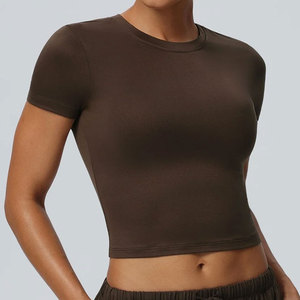 Women Loose Crop <b>T</b>-<b>Shirt</b> Breathable Compression Body Fit <b>Yoga</b> Wear Anti-Pilling Ribbed Material Crop Top <b>T</b>-<b>Shirt</b> Sports - Product Image 3