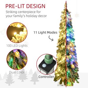 Albero di Natale Artificiale Sottile da 210 cm (4FT) con Luci LED Bianche Calde e Colorate, Rami Innevati, Forma a Cascata, 7 Piedi - Product Image 4