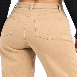 Pantalon en jean beige pour femme, coupe droite, jambe large, décontracté, en coton, confortable, élégant, pour le quotidien, uni, personnalisable - Product Image 6