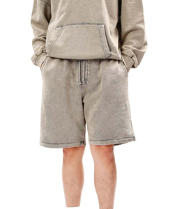 Ensemble deux pièces streetwear d'hiver personnalisé pour homme : sweat à capuche et short en polyester/coton, couleur unie, vente en gros - Product Image 2