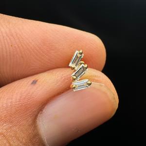 Dainty 14K Gold Baguette Lab Grown Diamond <b>Stud</b> Earrings For <b>Helix</b> Daith And Cartilage Piercing Elegant Gift Jewelry - Product Image 2