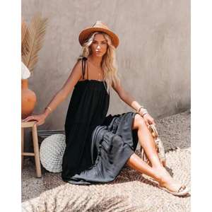 Robe longue décontractée pour femme, 100 % coton respirant, coupe régulière, épaules dénudées, tie-dye, idéale pour l'été – Grande Vente - Product Image 2