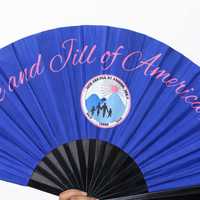 Éventail pliant en PVC écologique Jack Jill America, logo personnalisé, bleu, accessoire promotionnel pour événements, fêtes, danse, personnalisable