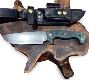 Couteau utilitaire artisanal en acier Damas, manche G10 Teal, avec étui - Product Image 6