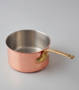 Copper Sauce Pan With Hammered Lid Stainless Steel Interior Brass Handle Minimalist Design For Gas And Induction <b>Cooker</b> Use - Product Image 3