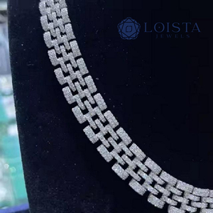 LOISTA Women's 925 Silver Moissanite <b>Statement</b> <b>Necklace</b> Princess Cut Geometric Link Chain Luxury Wedding Jewelry - Product Image 4
