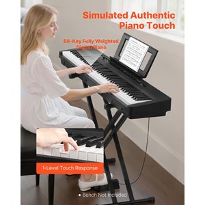 Piano numérique 88 touches lestées avec double clavier, haut-parleurs, support en X, pédale de sustain et fonction d'enregistrement – Confort optimal - Product Image 2
