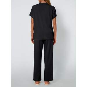 2025 femmes été deux pièces pour salon ensemble coupe ample col montant haut court et pantalon à jambes larges conception assortie - Product Image 2