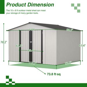 Casetta da Giardino in Metallo 10X8 FT Resistente alle Intemperie, Grigia con Porte Chiudibili a Chiave per Giardino, Patio, Cortile e Deposito Attrezzi - Product Image 2