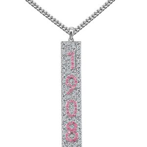 Silver 1908 Crystal Bar Pendant <b>Necklace</b> with Pink Rhinestone Number Design Fine Chain Elegant Women Fashion Jewelry <b>Statement</b> - Product Image 5