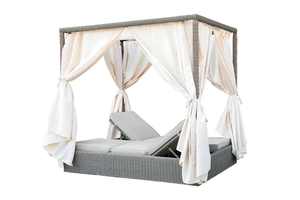 Outdoor Wicker Daybed with Canopy Gray Rattan Poolside Cabana Bed for <b>Garden</b> <b>Sofa</b> Set Waterproof Tropical Design - Product Image 3