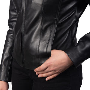 Veste en cuir de vache noir unisexe de qualité supérieure, coupe ample, col mandarin classique, fermeture éclair, laine, pour tous les jours, bureau, streetwear - Product Image 6