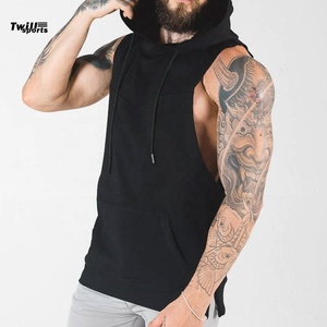 OEM Hommes été entraînement à capuche débardeur solide motif fermeture éclair impression numérique coton respirant séchage rapide bodybuilding sweats à capuche - Product Image 1